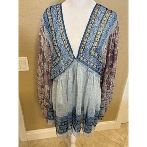 Free People Aliyah Printed Tunic, Large, Boho